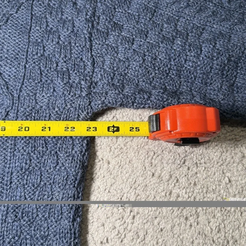 Aran Sweater Market Ireland 100% Wool Crewneck Sweater Mens XL Navy Cable Knit - Picture 6 of 8